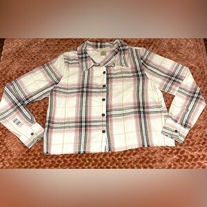 Purple plaid cropped flannel button up